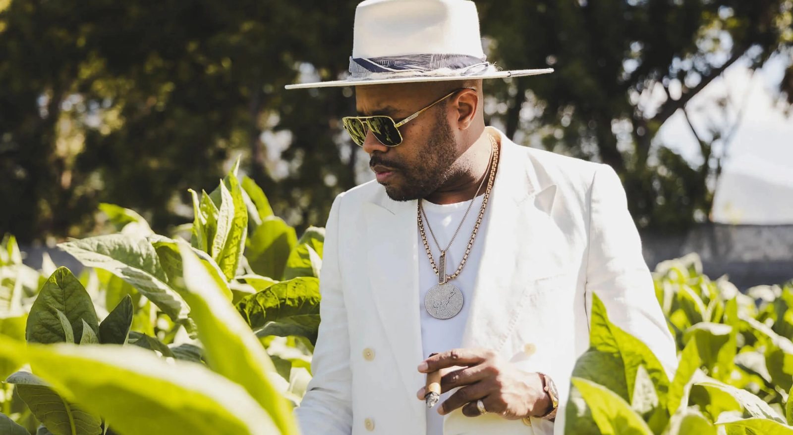 D-Nice among tobacco plants for the AVO Expressions campaign